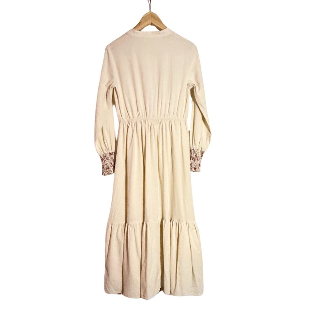 Boho Peasant Maxi Dress V-Neck Long Sleeves Vintage Style Women's Small - Picture 2 of 5